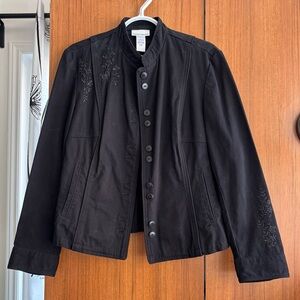 Jones New York Sport Black Cotton Floral Embroidered Jacket Size L